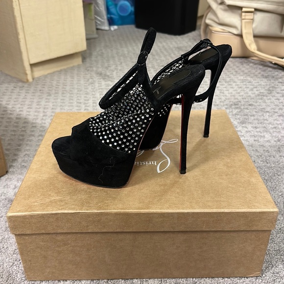 Christian louboutin plougesta Alta strass 150 black suede heels - Picture 2 of 9